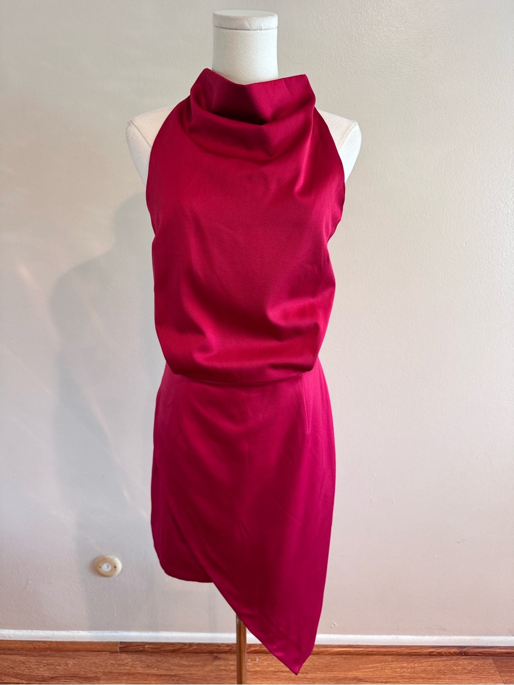 ELLIATT Camo Asymmetric Satin Halter Dress Berry Size L